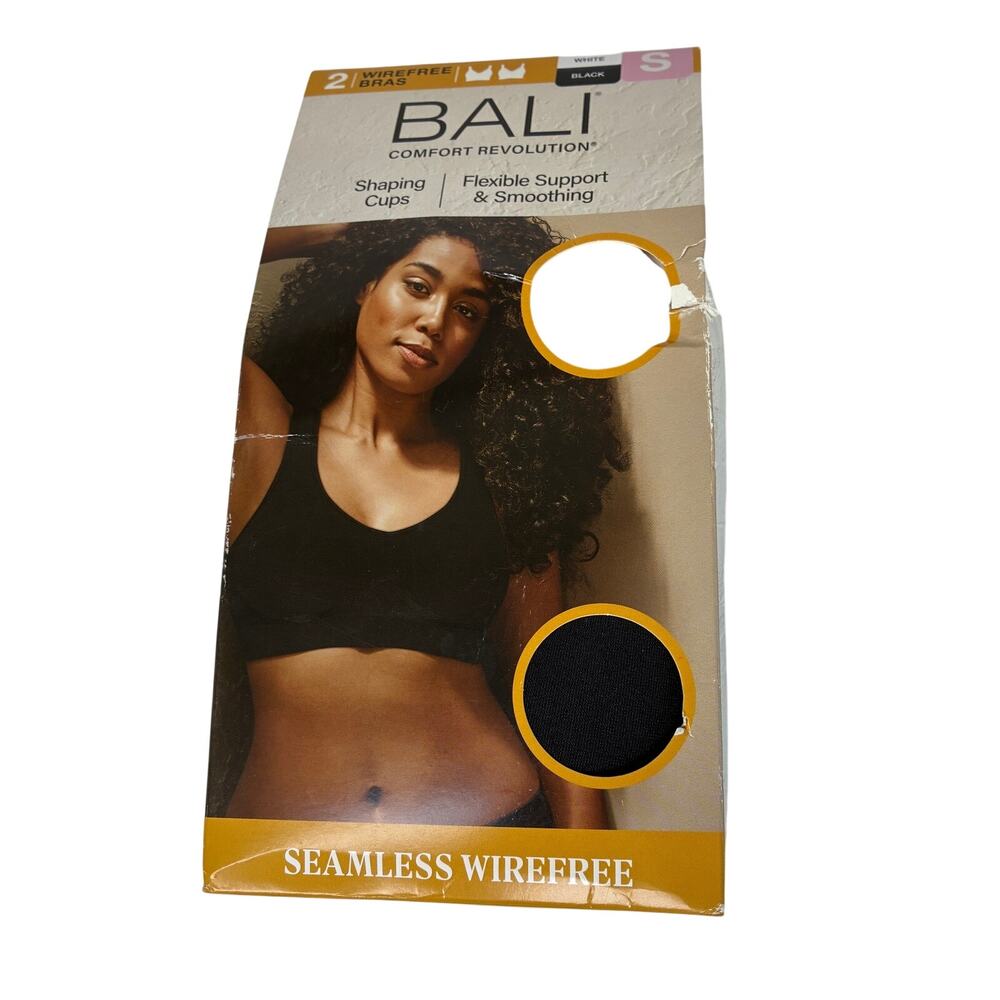 BALI 2-Pack Seamless Wirefree Bras Black/White Shaping Cups NWT Small